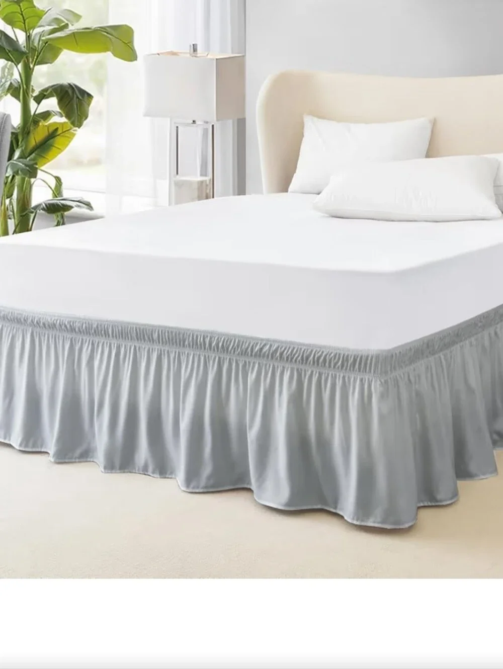 White Mattress Cover with Light Gray Bedskirt - (Brand)